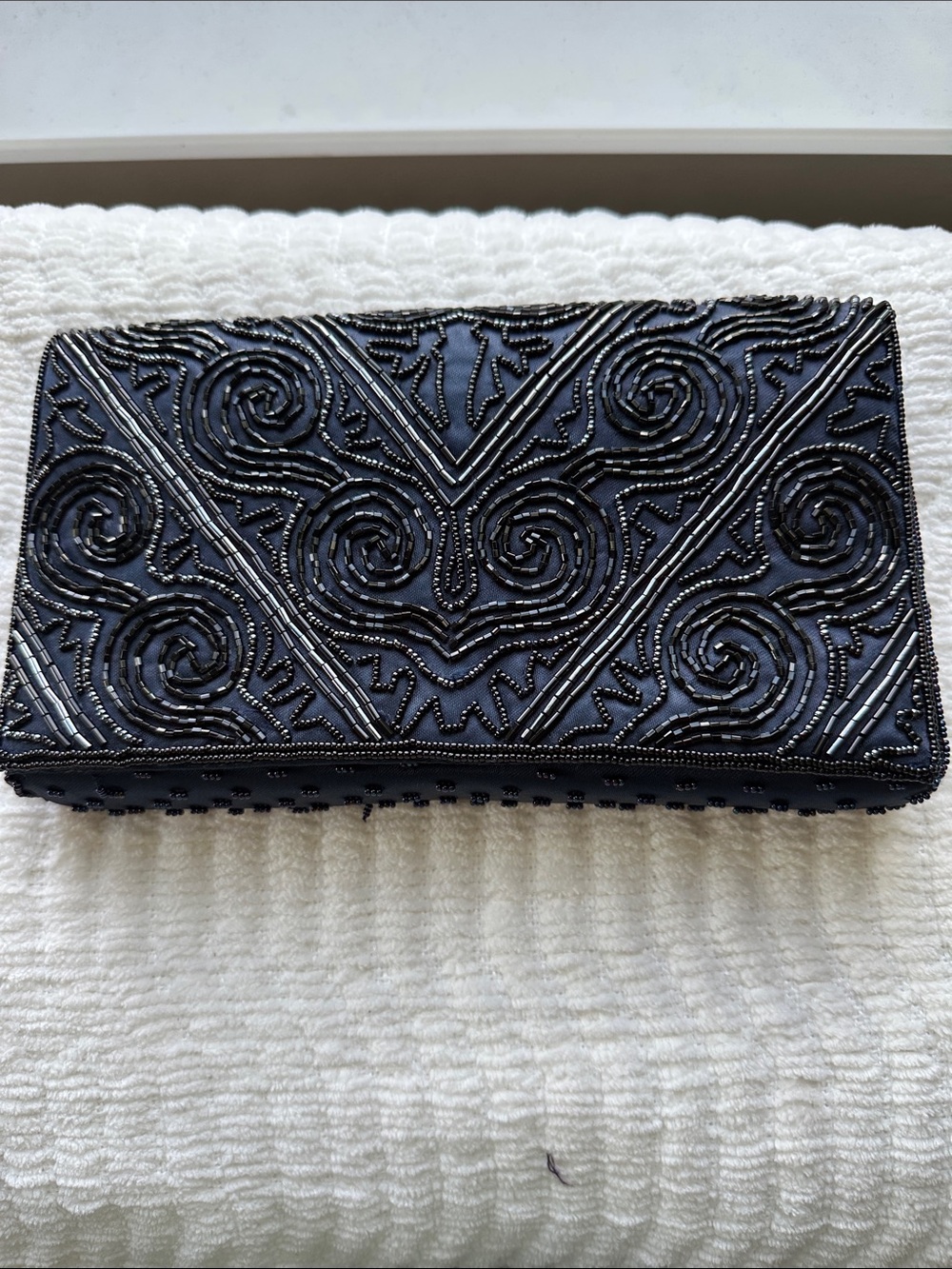 Midnight Beaded Swirl Clutch